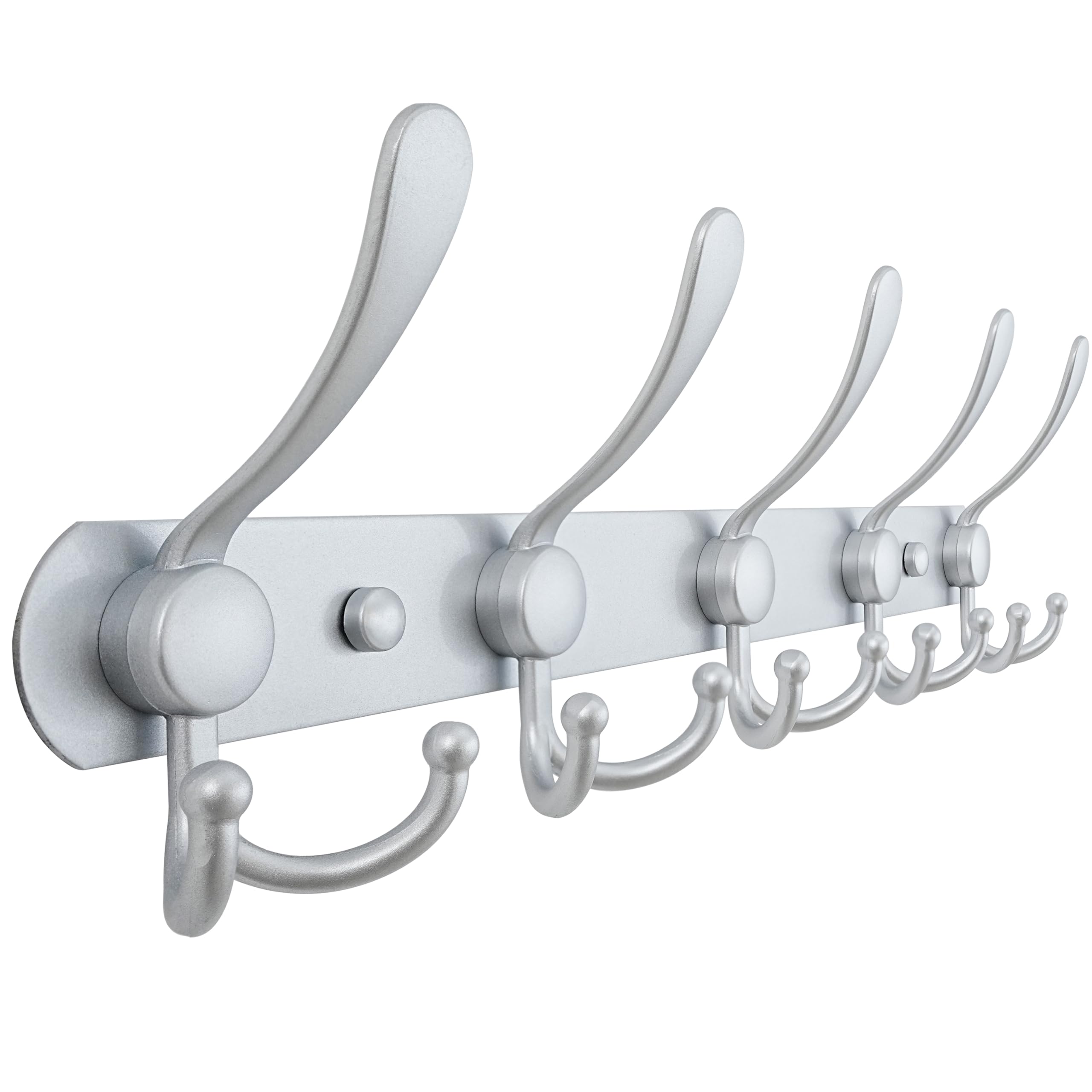 Dseap Coat Rack Wall Mounted - 5 Tri Hooks, Heavy Duty, Stainless Steel, Metal Coat Hook Rail for Coat Hat Towel Purse Robes Mudroom Bathroom Entryway, Silver