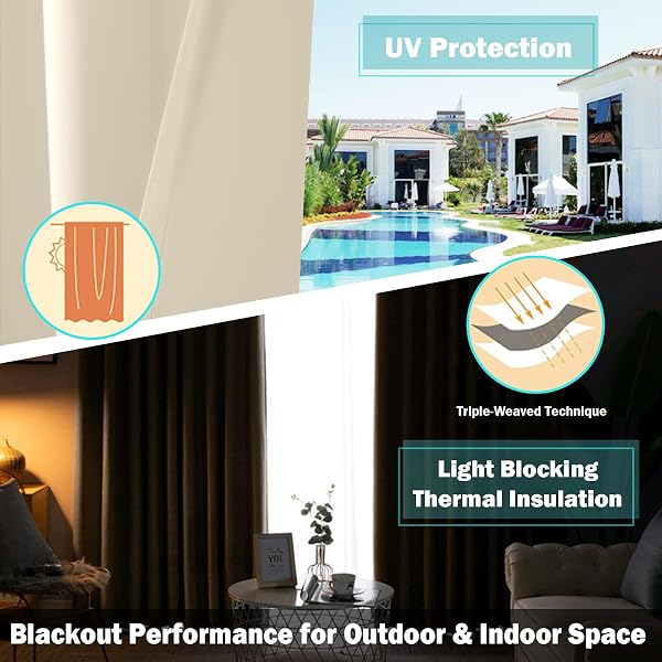 Outdoor Garden Tent with Blackout Curtain, Thermal Insulated Eyelet Curtains Waterproof Windproof UV Protection Beige - 5