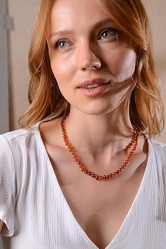 Miniatura 3 de Cognac Amber Necklace for Women with 18K Gold Plated Silver Clasp - 17 inch wt 2 inch Extender- HandMade from Baroque Amber Beads (Cognac)