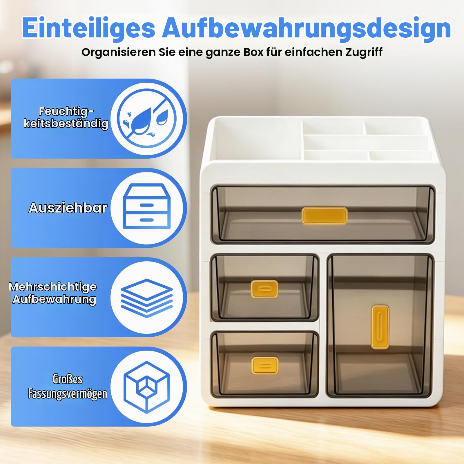 4-stöckiger Medikamentenschrank-Organizer, Medikamentenbox mit transparenten Schubladen,Hausapotheke Schrank, große Aufbewahrungsbox für Medikamente, Kosmetika, Vitamine (Weiß)