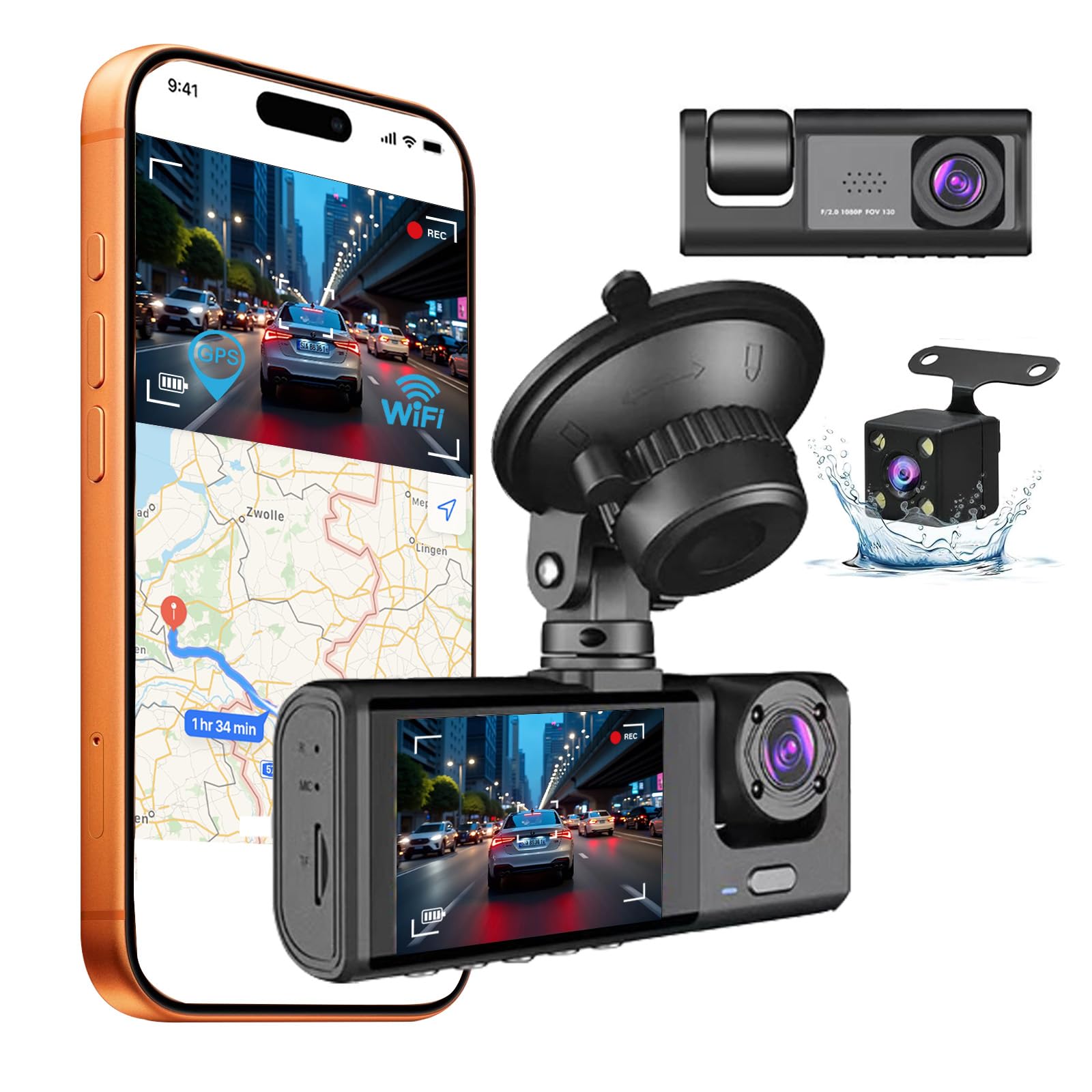 Camara Coche grabadora,4K/1080P Camara Coch WiFi Dash CAM Coche & App Controlcon,GPS Tracker Visión Nocturna,Camara vigilancia Coche,170° Gran Angular,G-Sensor,Grabación en Bucle,Monitorización