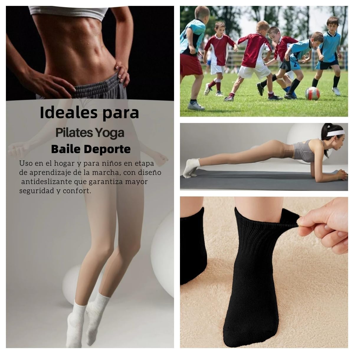 CYS Calcetines Antideslizantes 6 Pares para Deportivos Yoga, Pilates, Baile y Uso Diario Algodón Peinado Absorbente y Transpirable Unisex Para Niños Y Adultos
