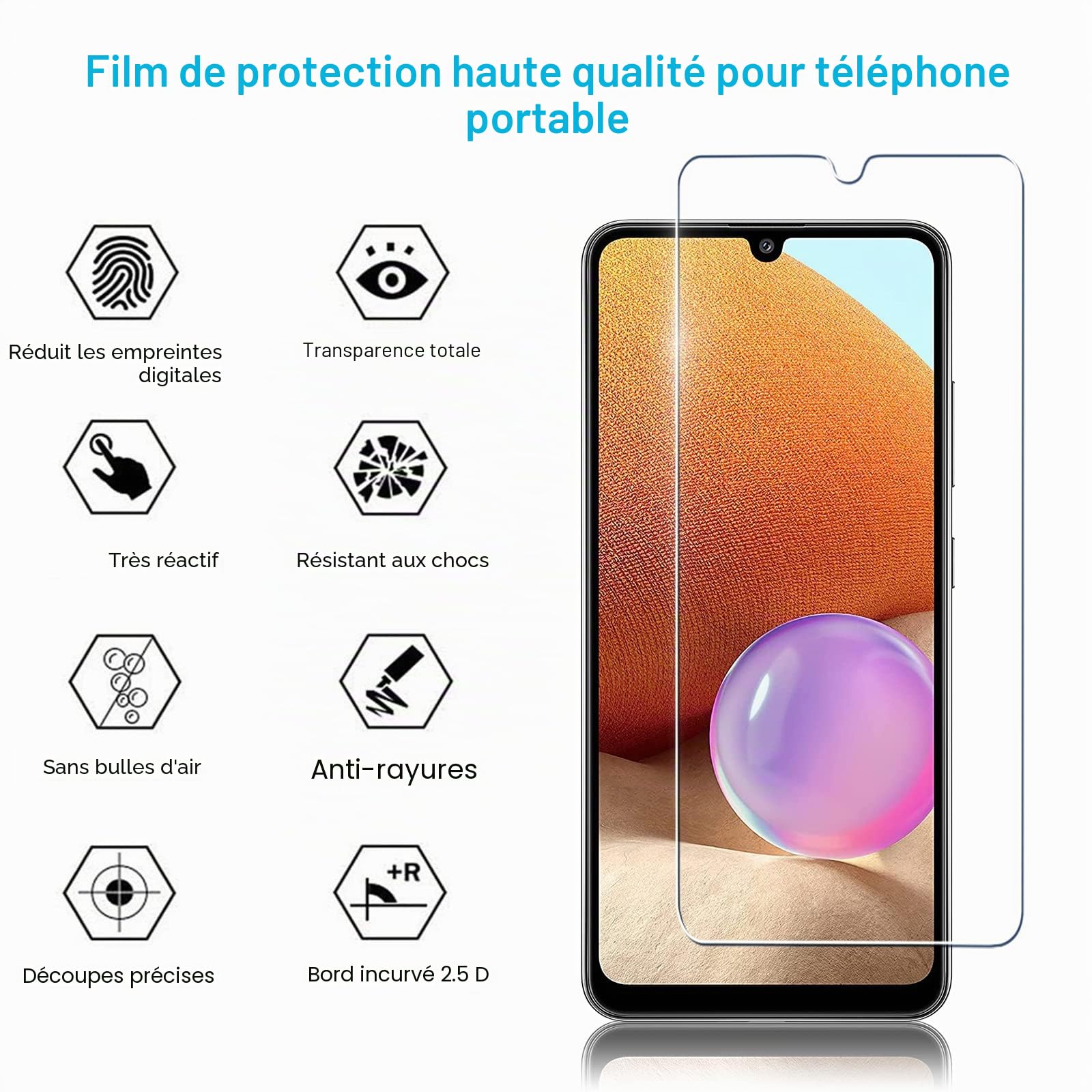 Didisky Lot de 2 Protecteur Verre Trempé pour Samsung Galaxy A32 4G, Film Protection écran, dureté 9H, Pas de Bulles, Haute définition