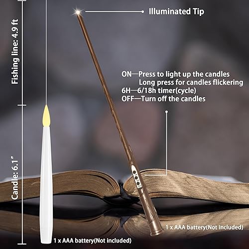 Miniatura 3 de Velas flotantes con varita, paquete de 10 velas sin llama de Halloween que funcionan con pilas, velas eléctricas colgantes para Navidad, Halloween,