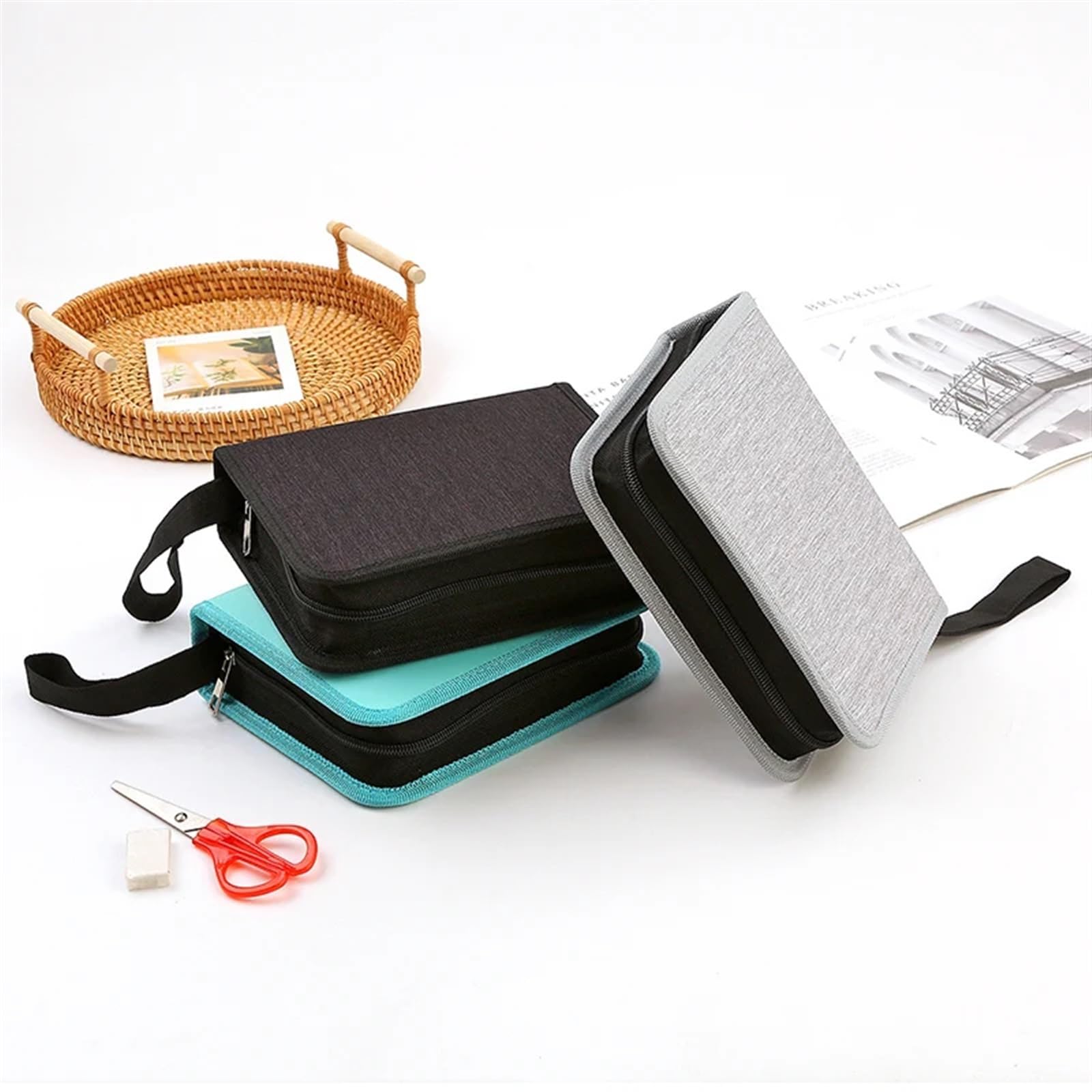 Federmäppchen mit 36/55/72 Fächern, for die Schule, Schreibwarentasche for Mädchen, Organizer, große Kapazität, Stiftebox, ästhetisches Gelehrten-Set(36 Slots Blue)