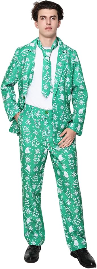 EraSpooky Mens Ugly Christmas Suits Adult Slim Fit Xmas Theme Party Blazer Costume