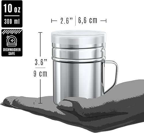 Miniatura 5 de CUSINIUM Salero de acero inoxidable de 10 onzas con tapa de plástico, con asa, paquete de 4