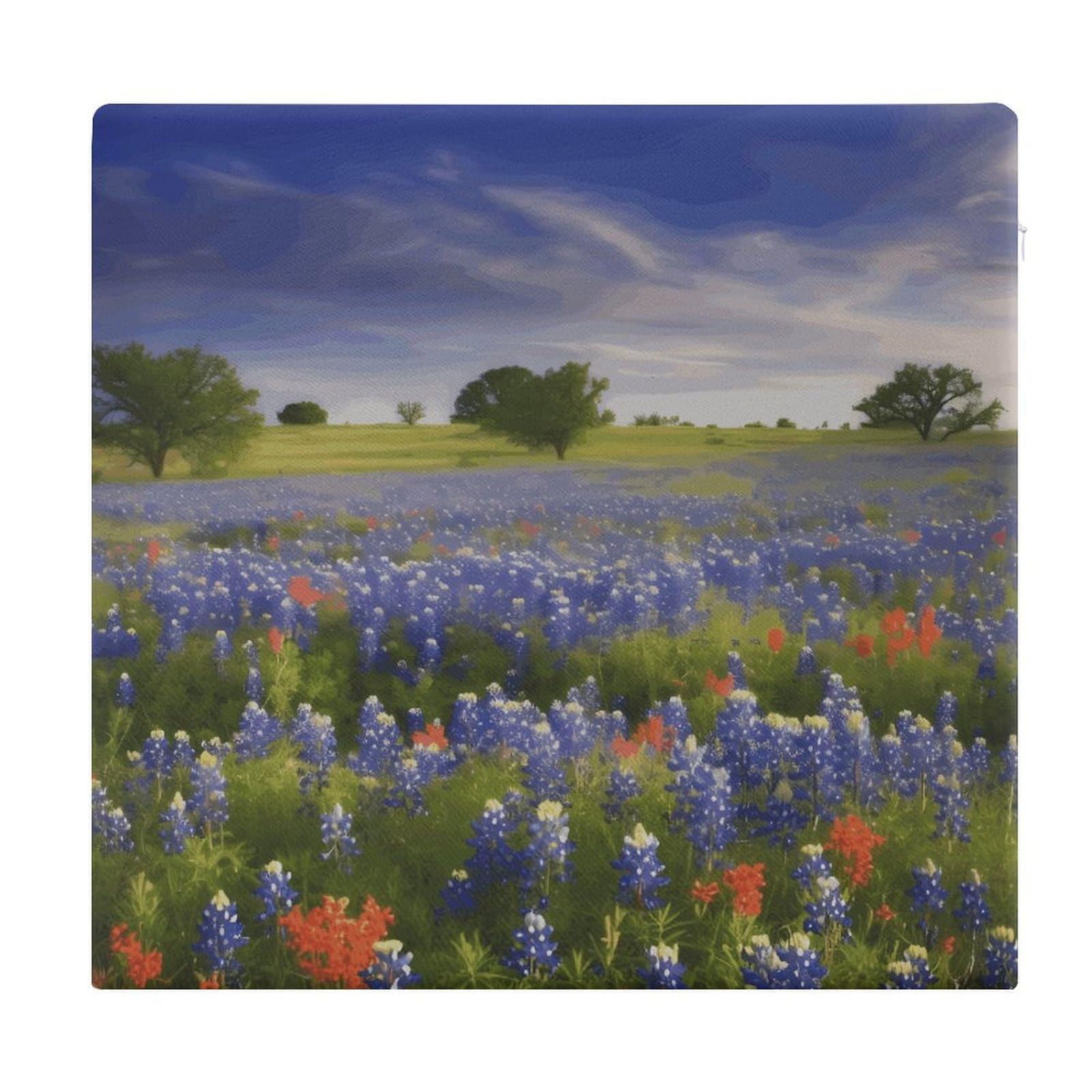 VstaDank Texas Bluebonnets Scenery Square Cushion Cute Memory Foam Seat Cushions15x13In Comfort Meditation Floor Pillow Removable Cover Soft Stool Cushion Pillow for Balcony Tatami