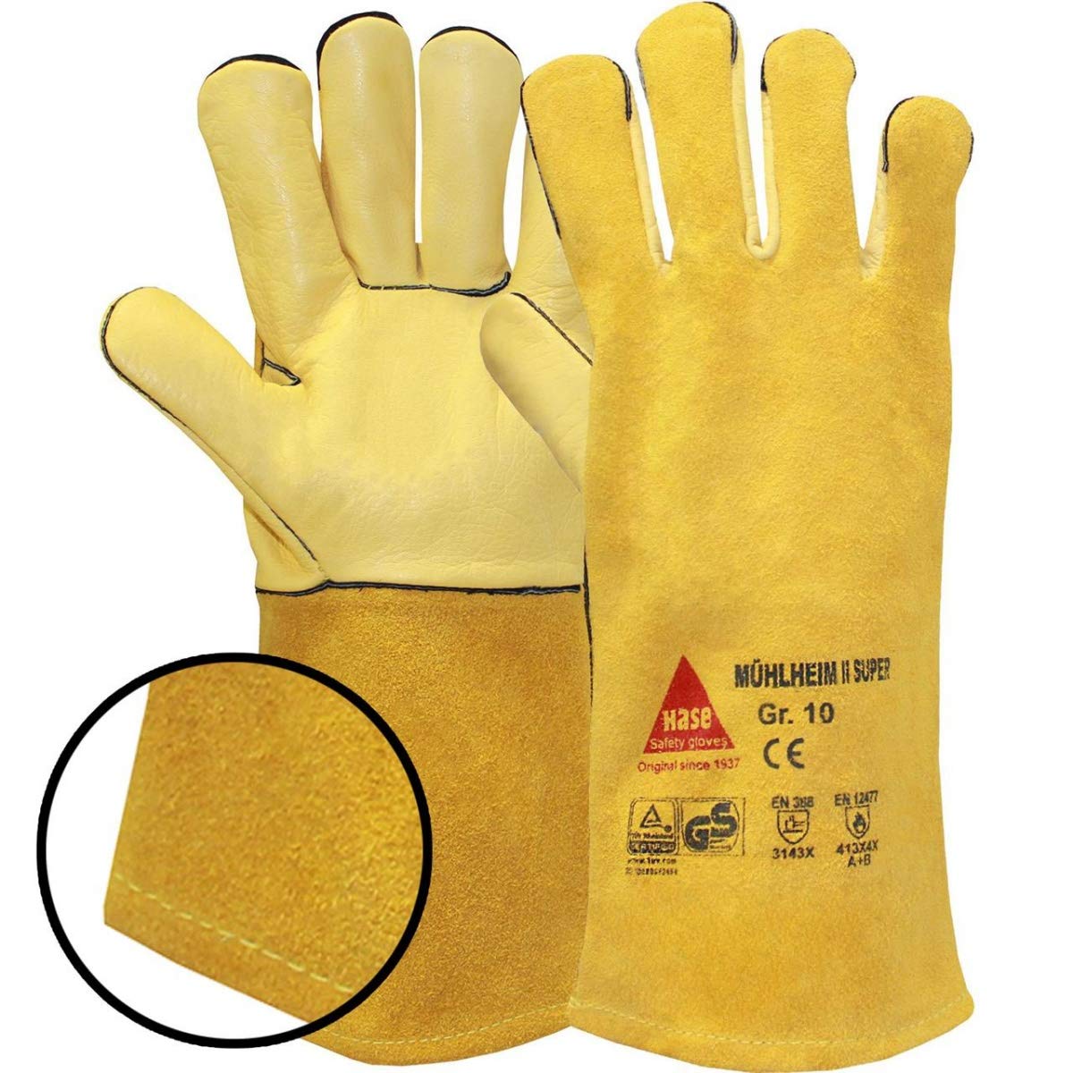 Mühlheim-I-Super Lot de 6 paires de gants de soudeur en cuir avec manchette, XL (10), jaune, 6
