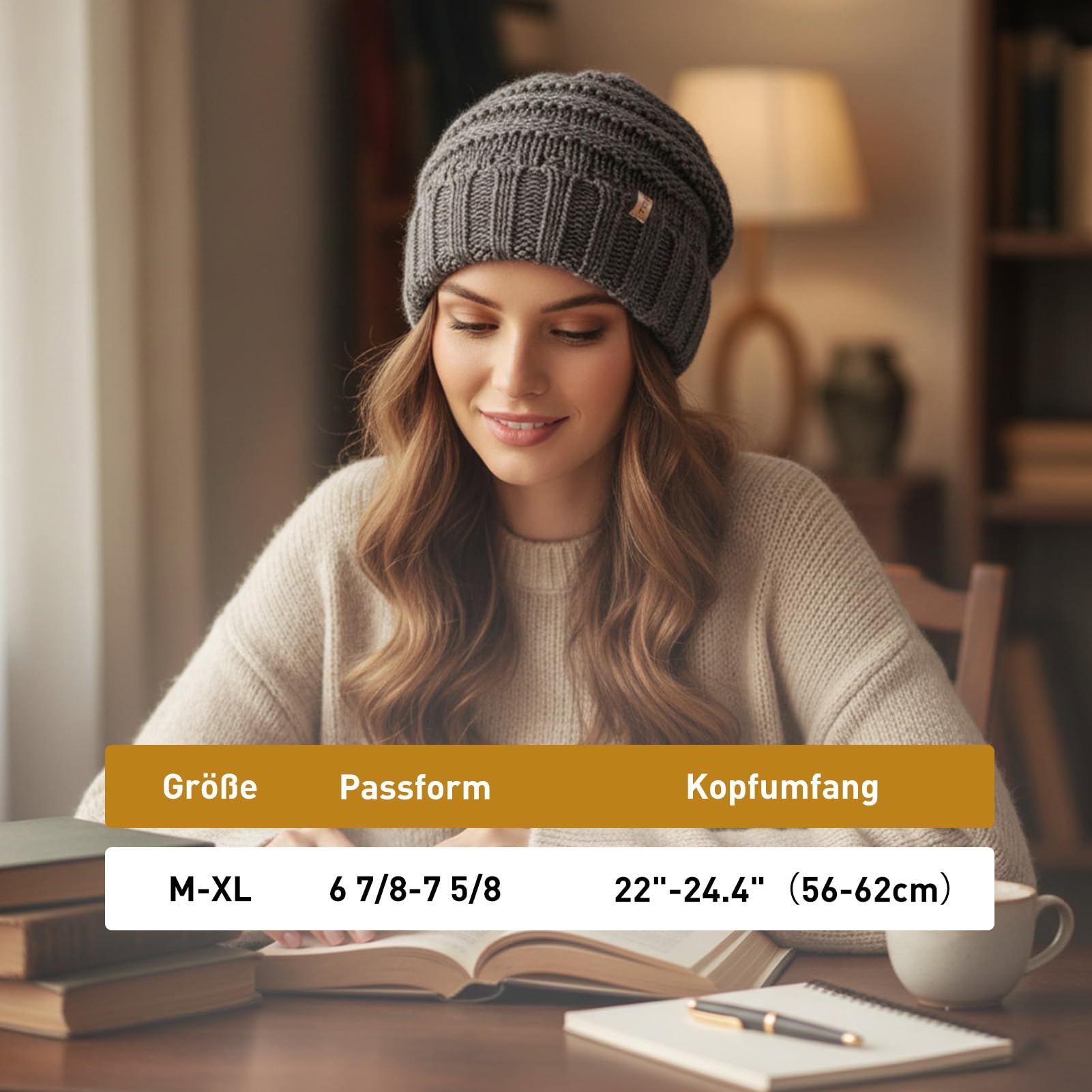 TOP-EX M/L/XL 100% wełna Slouch Beanie damska ciepła czapka zimowa czapka dzianinowa z podszewką polarową