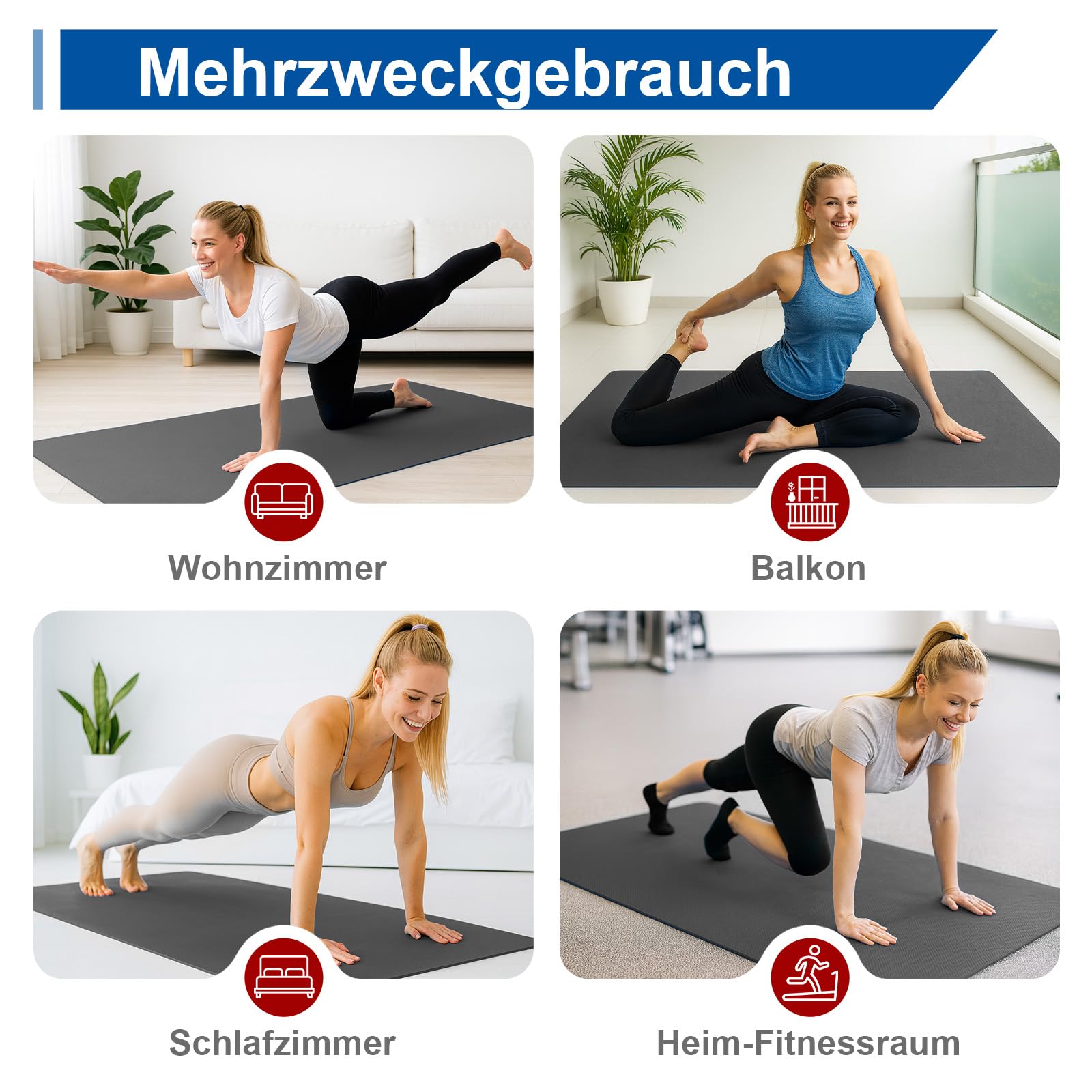Stepwaver XXL-Fitnessmatte, 183x122 / 213x152 / 243x152cm (6mm) Dicke Trainingsmatte für Heimstudio & Garagenboden, Sportmatte rutschfest, ultra-langlebig, dicke große Yogamatte für Home-Workouts