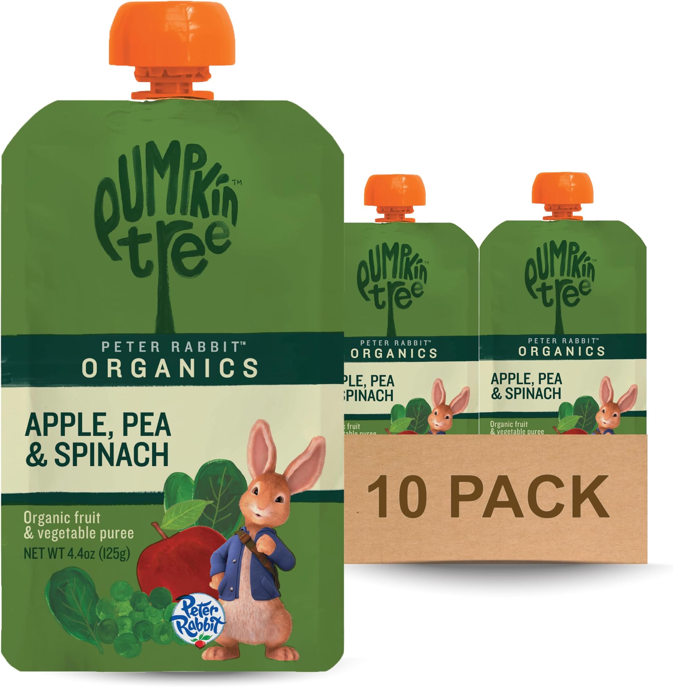 Peter Rabbit Organics, Pea, Spinach and Apple Puree, 4.4-Ounce Pouches (Pack of 10)