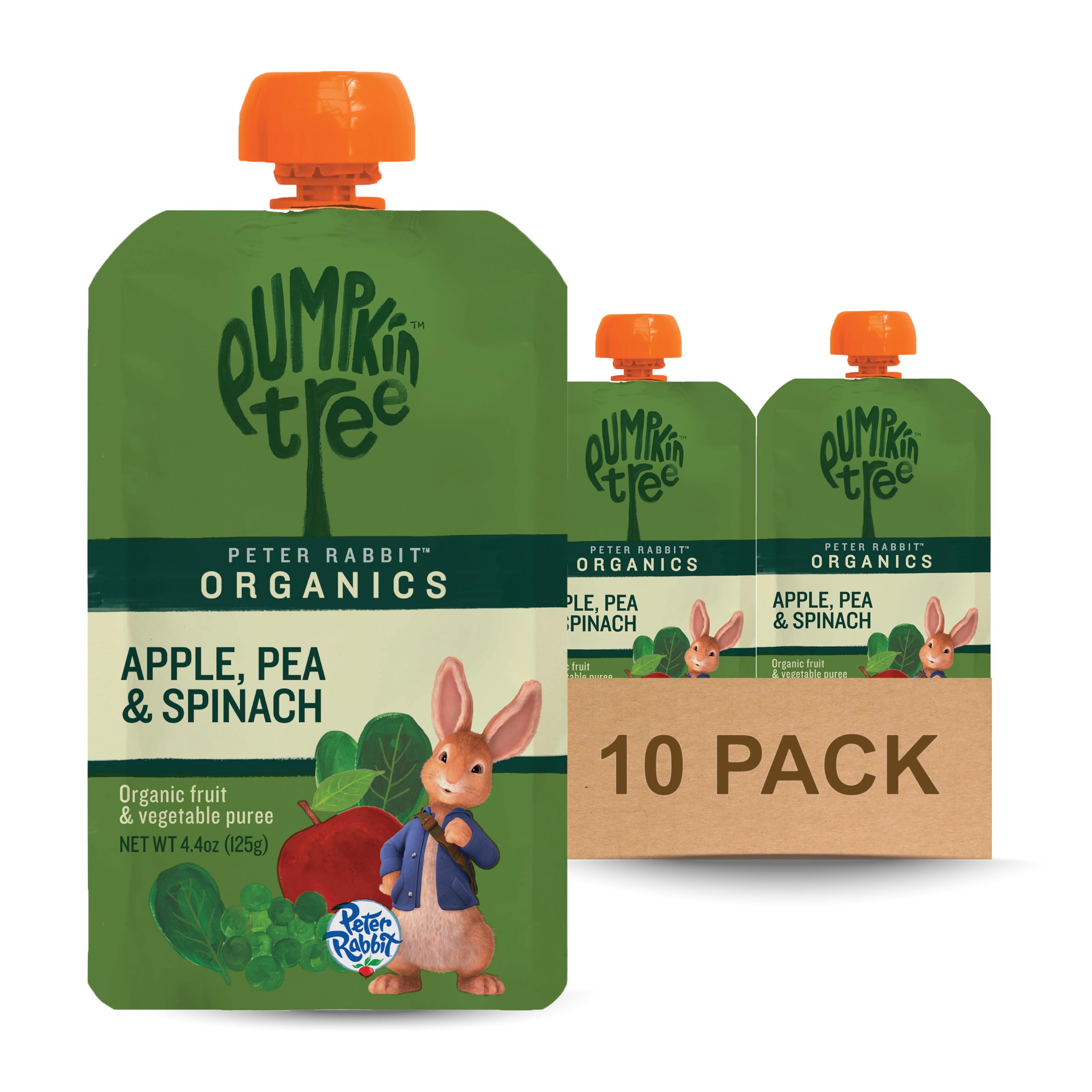 Pumpkin Tree Peter Rabbit Organics, Pea, Spinach and Apple Puree, 4.4-Ounce Pouches (Pack of 10)