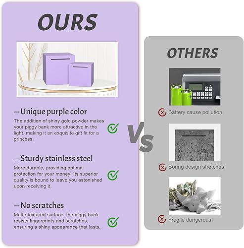 Miniatura 8 de Alcancía para adultos debe romperse para abrir, alcancía irrompible para adultos, hecha de acero inoxidable, banco de ahorro de metal (negro y