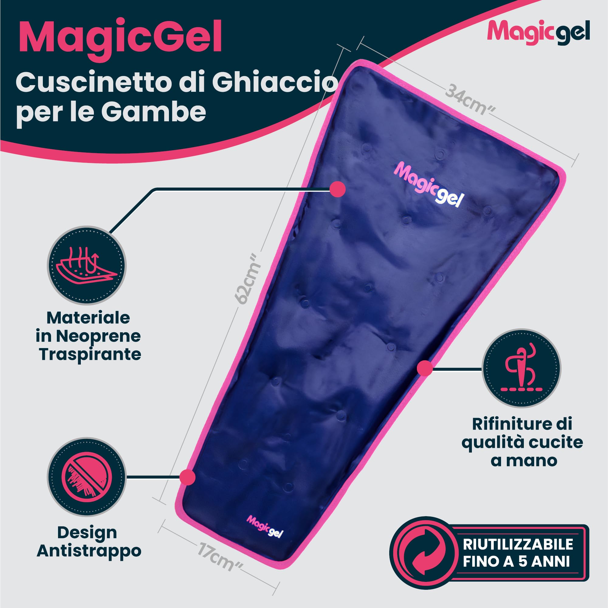 Impacco di ghiaccio per le gambe - Terapia del freddo professionale - Riduce dolore, gonfiore e infiammazione - Riutilizzabile per lesioni, distorsioni, artrite e altro (di Magic Gel)