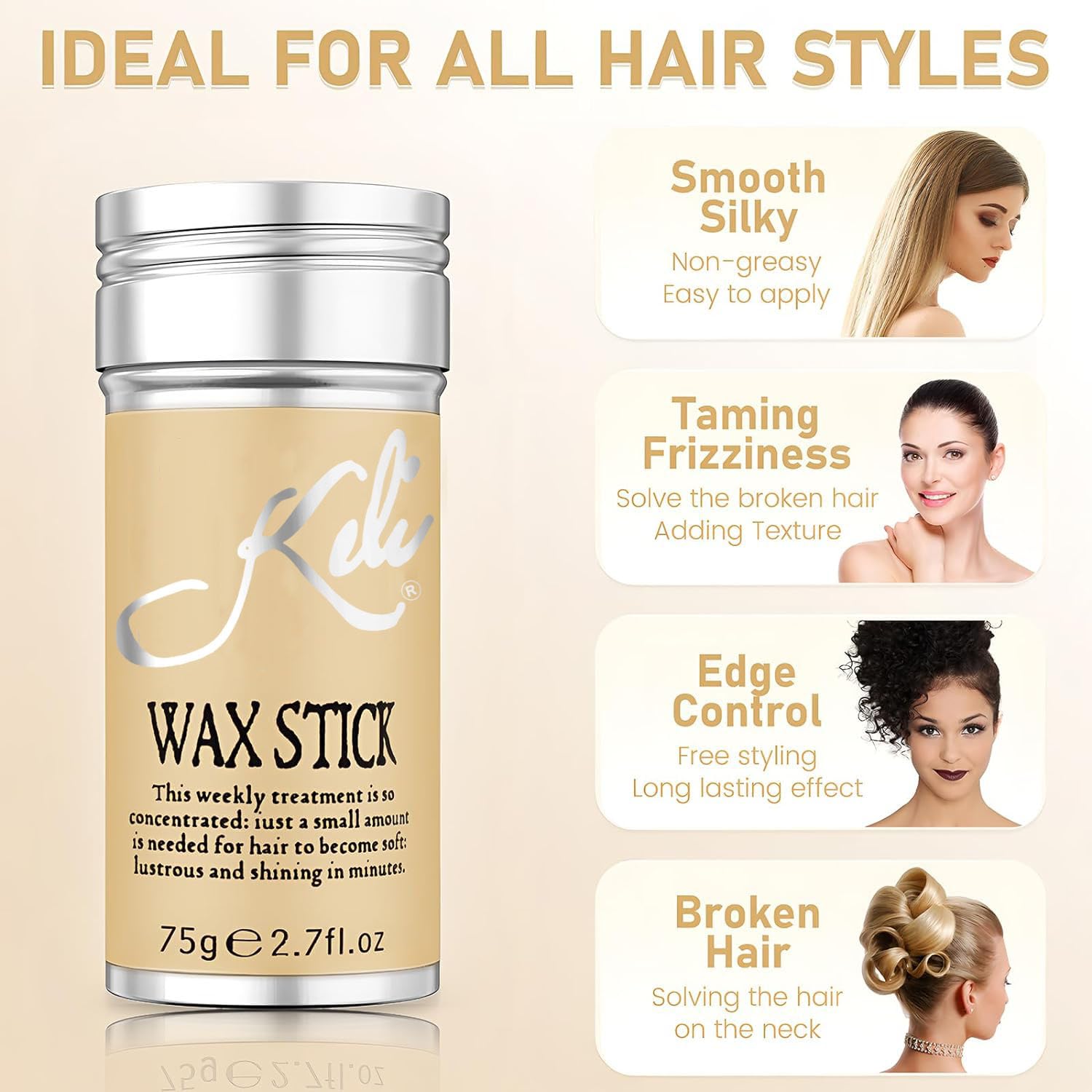 Keli Hair Wax Stick for Women, Hair Wigs Edge Control, Non-Greasy Hair Styling Wax Stick for Fly Away (Unscented) 4
