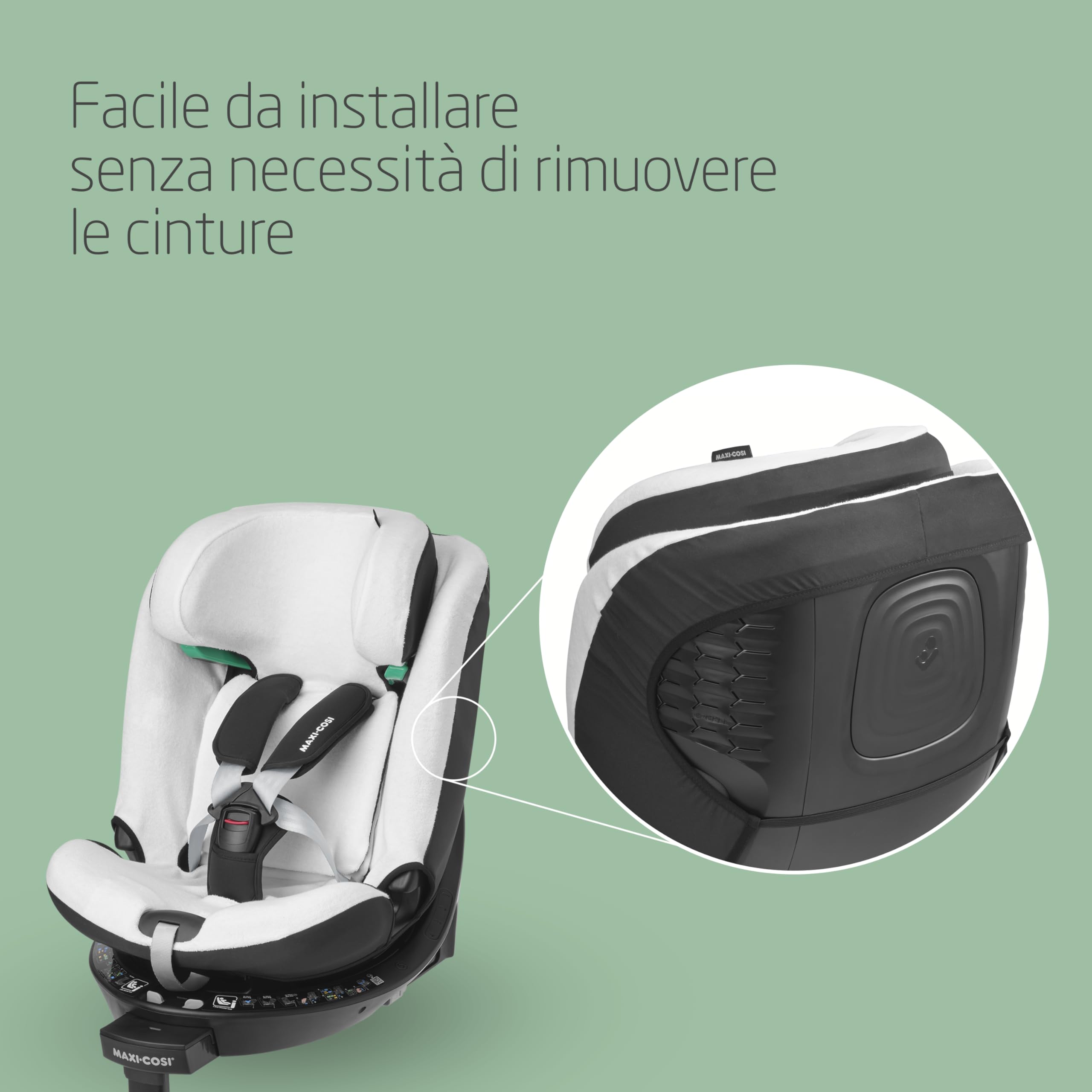 Maxi-Cosi Rivestimento Seggiolino Auto in cotone organico per Emerald 360 S, Copri seggiolino per bambini, Morbido, Materiale traspirante che assorbe l'umidità, Lavabile in lavatrice, Natural White