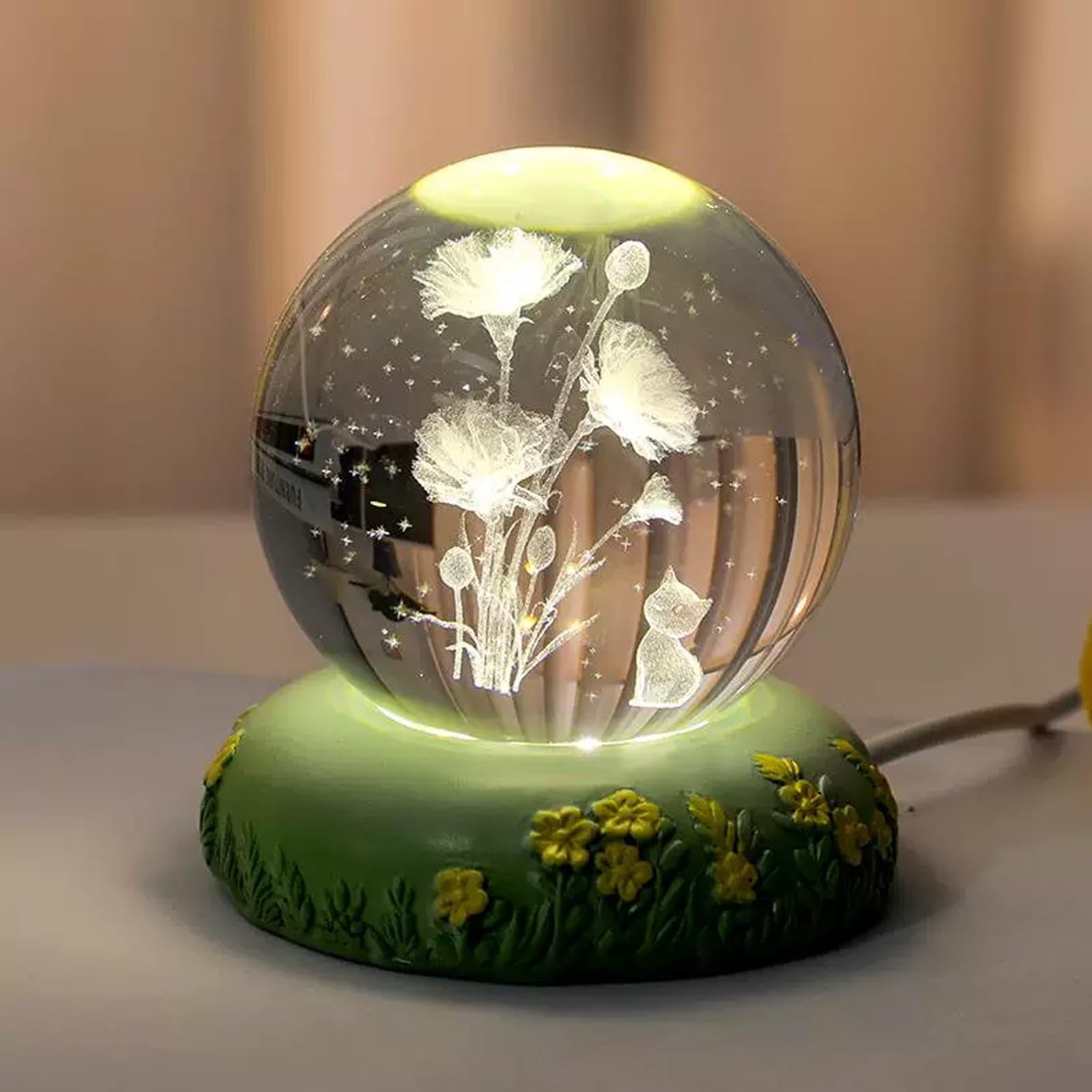 ATCKCALB 3D Ocean Resin Night Light with Wooden Base, RGB Lighting. Nice Decor and Ocean-Themed Gift for Home use(White Light,6CM/2.4IN_C)