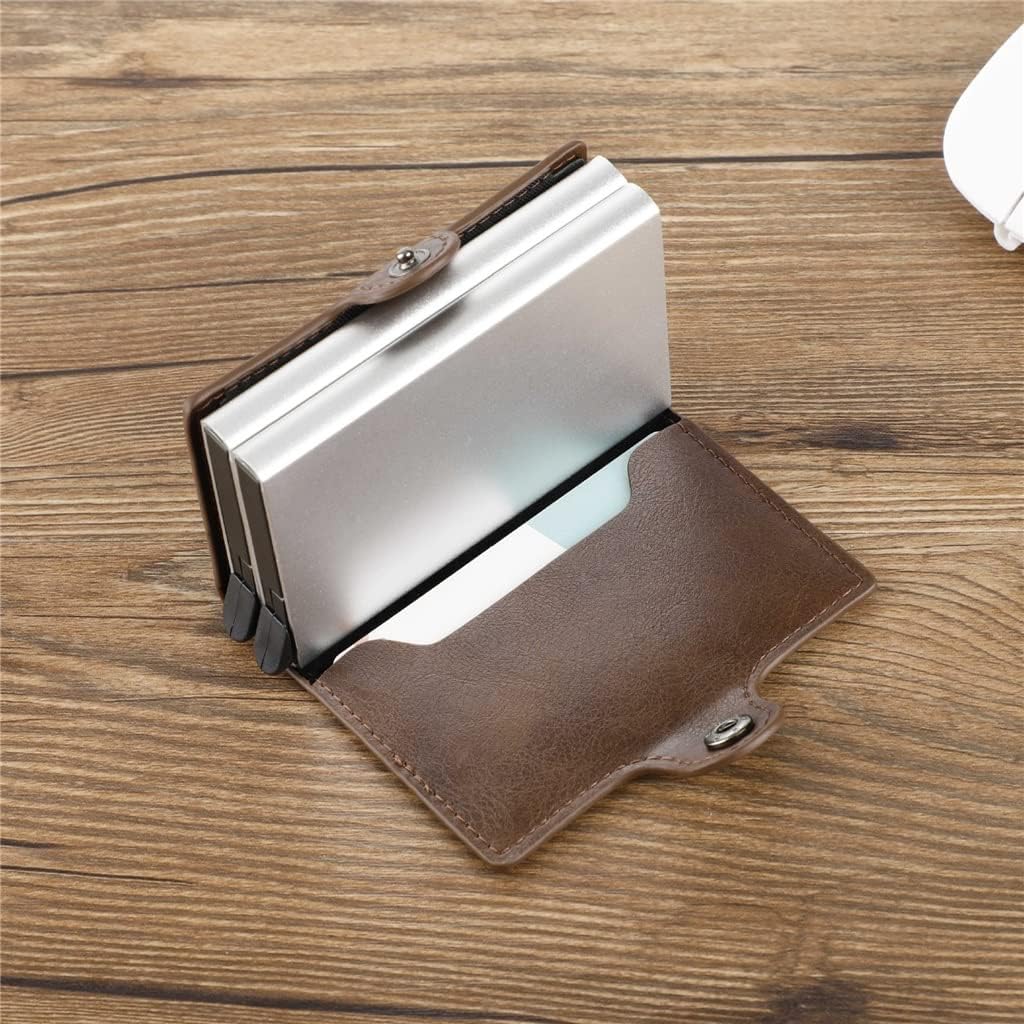 ミニメタルウォレット ビンテージレザー クレジットカードホルダー 男女兼用 名刺 ID バッジホルダーケース(カラー: D、サイズ:
