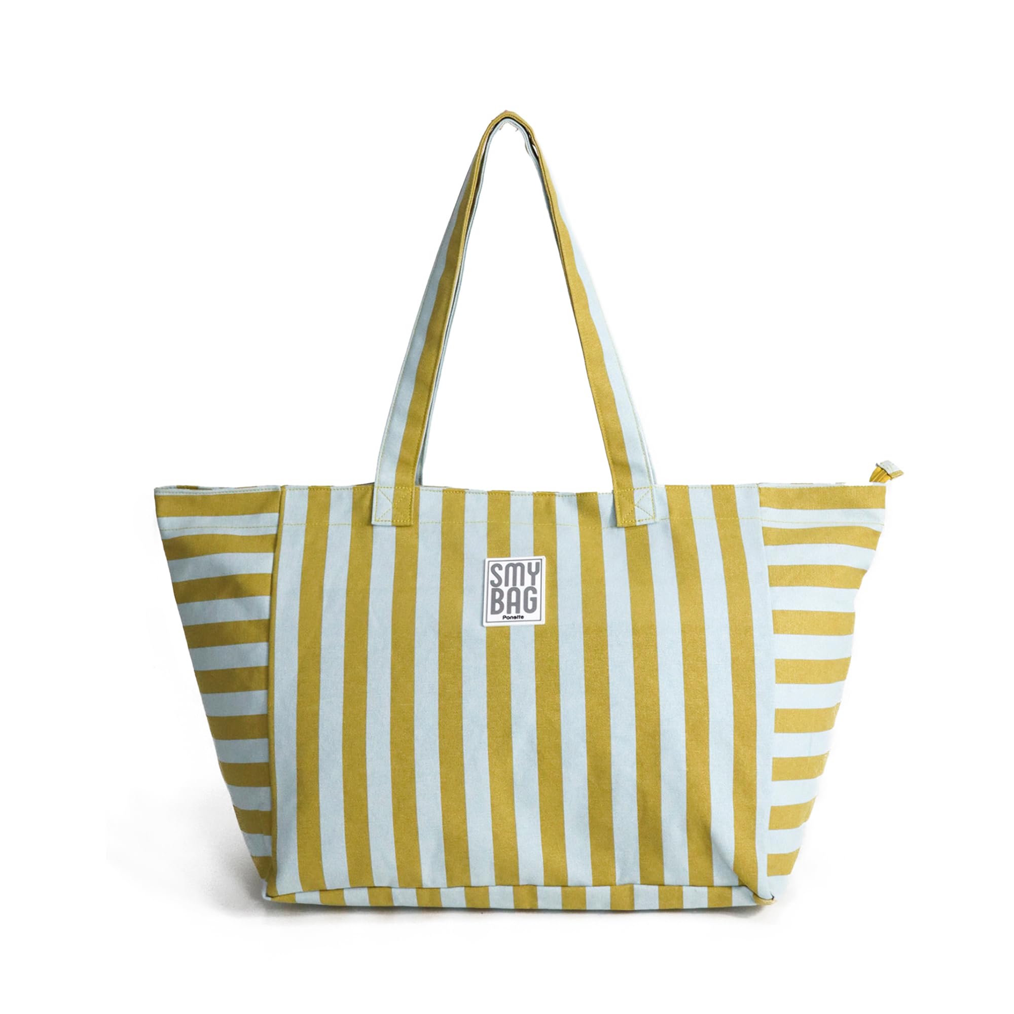 Bolsa de Playa Mujer Menorca Grande - Bolso Playa a Rayas con Cremallera - Shopper Verano Amplio y Resistente - 64x35x23,5 cm