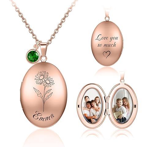 925 Sterling Silver Custom Locket Necklace with Photo, Personalized Picture Locket ...