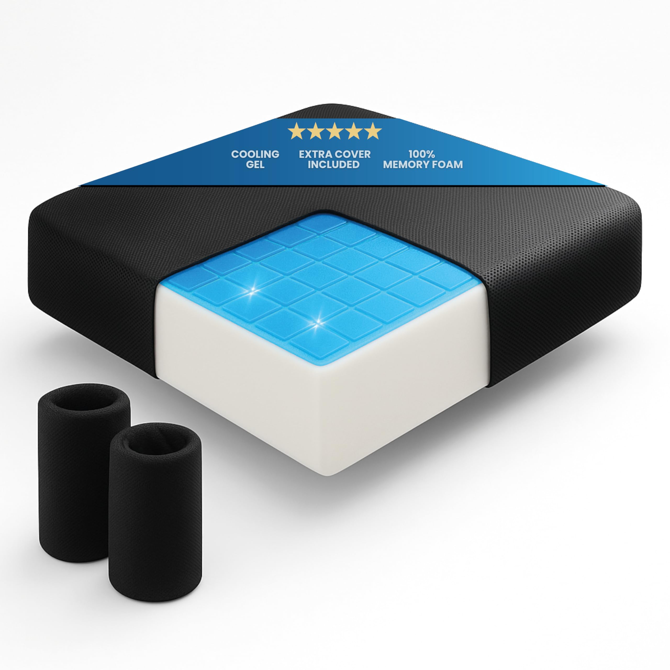 Premium-Kissen aus viskoelastischem Material und kühlendem Gel mit 2 Bezügen | Wasserdicht | Hoher Komfort bei längerer Nutzung | Bürostuhlkissen | 40x40x8 cm | Gaming-Stuhl