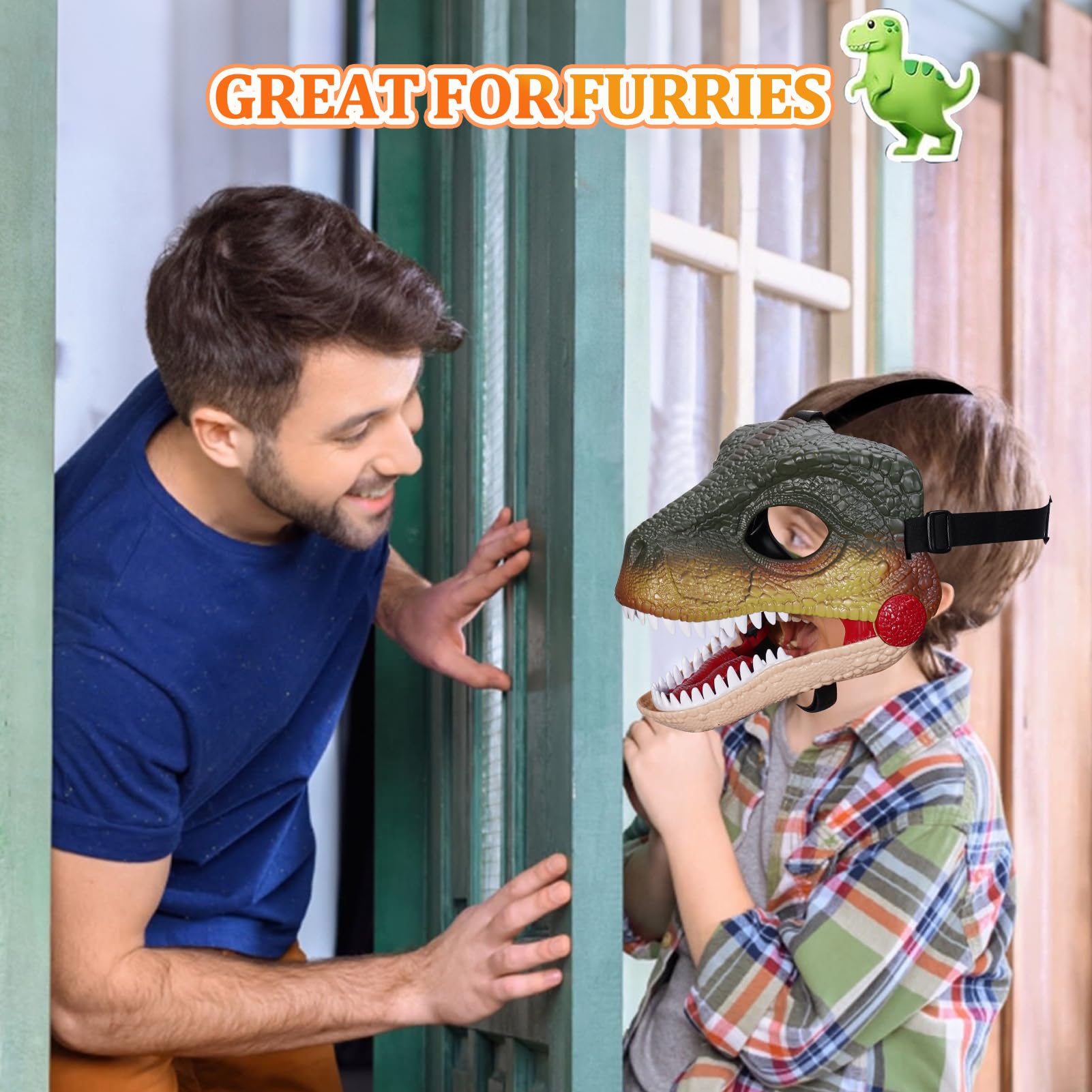 Starnearby Dinosaur Mask - Electric Velociraptor Face Mask with Moving Jaw and Sound Effect for Kids and Adults Cosplay Gift Halloween - Image 2