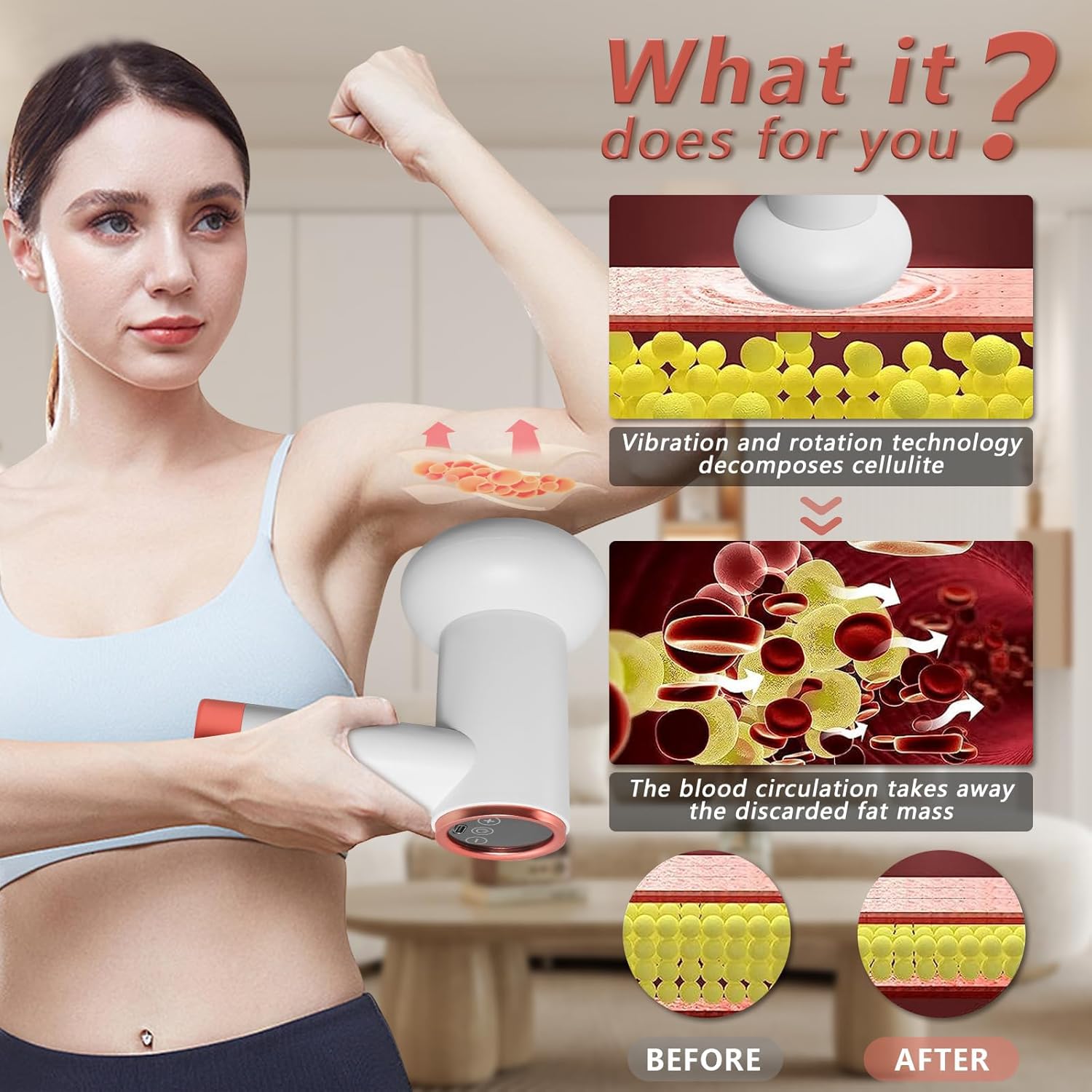 Teriffe Cellulite Massage Body Sculpting Machine, 6 Adjustable Intensity Electric Deep Tissue Massage Massage Cellulite Remover 5 washable pads with toning pets, legs, hands and thighs