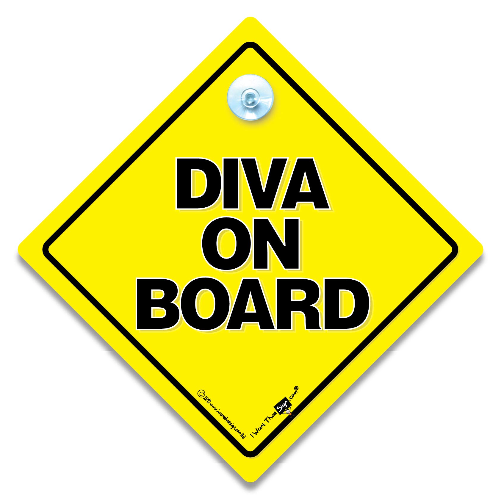 Diva On Board Car Sign Baby on Board Style Sign Suction Cup Car Sign by iwantthatsign.com®