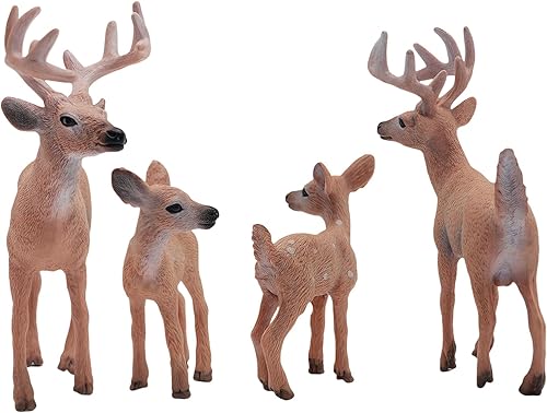 Miniatura 7 de Gemini&Genius Figuras de ciervos de cola blanca con cachorro, 4 juguetes de animales de bosque de la familia de renos, ideales para recuerdos de