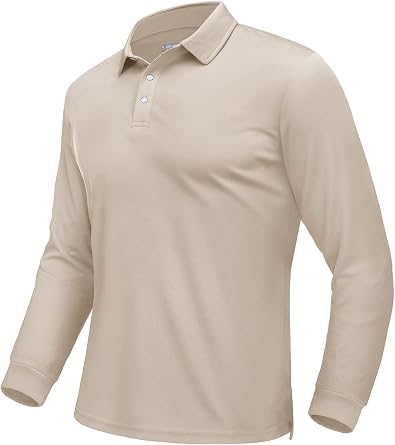 EKLENTSON Mens Polo Shirts Golf Long Sleeve Shirt Work Lightweight Breathable Shirt Quick Dry Casual Tops 3-Button Polo