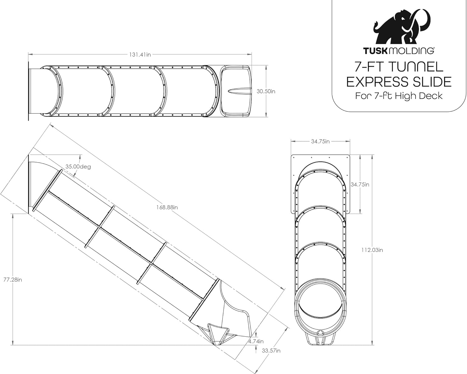 7-Foot Tunnel Express Slide for Playsets – Enclosed, Secure & Exciting | TUSK Strong℠ (Gray)