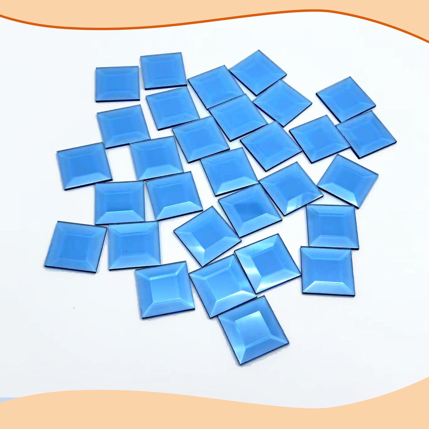 1.5" Beveled Glass Squares (30 Pcs) for Stained Glass Art & Mosaic Designs,Blue