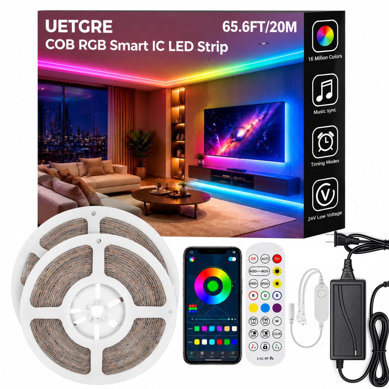 Photo 1 of UETGRE 65.6FT RGB+IC COB LED Strip Lights