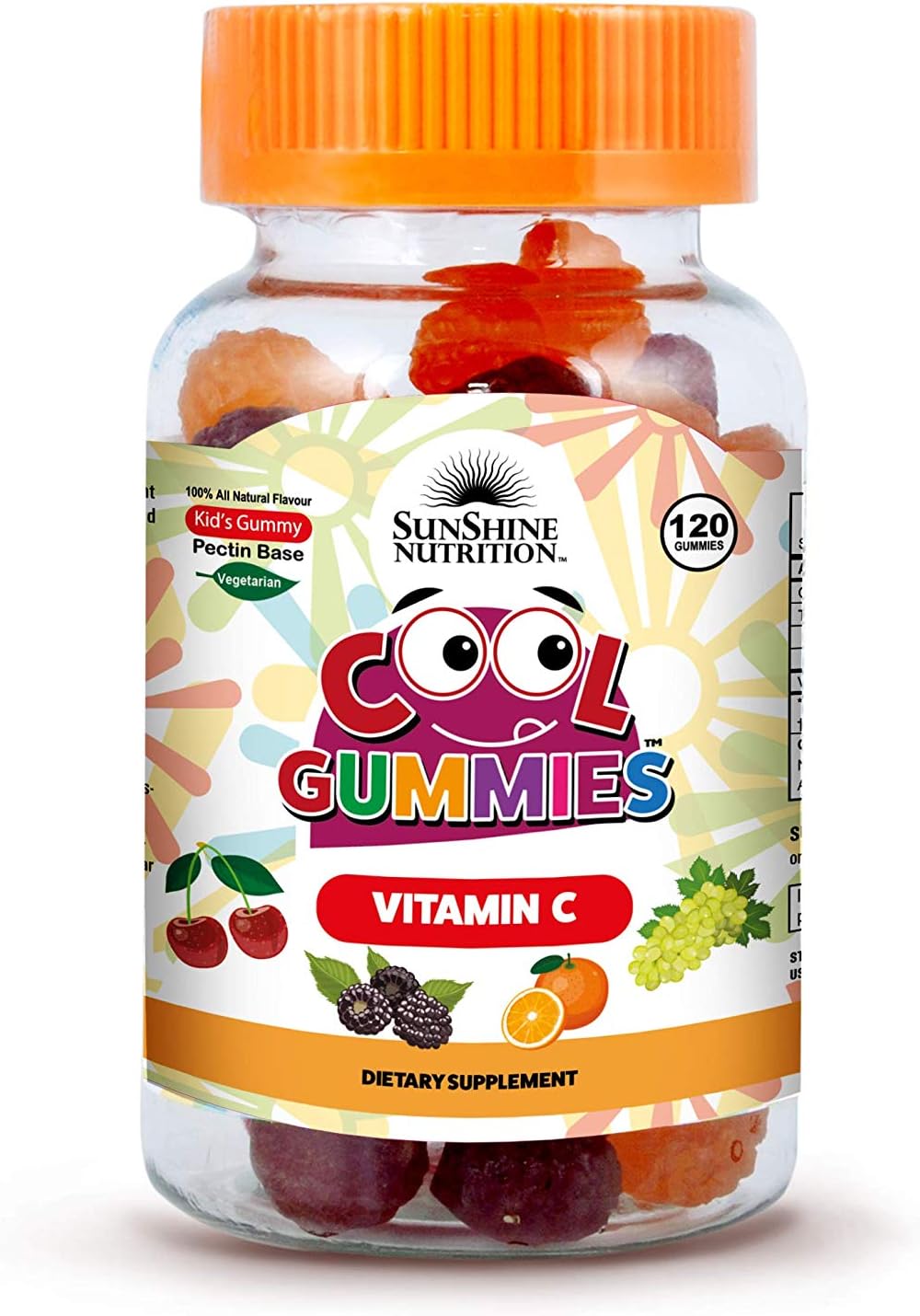 Sunshine Nutrition Vitamin C Cool Gummies For Kids 120 Gummies | 100% All Natural Flavor | Gluten Free
