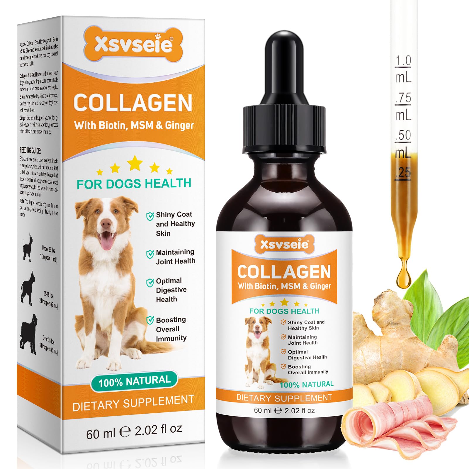 Liquid Collagen for Dogs 60ml, Supports Hip Flexibility,Collagen for Dogs, Skin Health & Itch Relief,Promotes Digestion