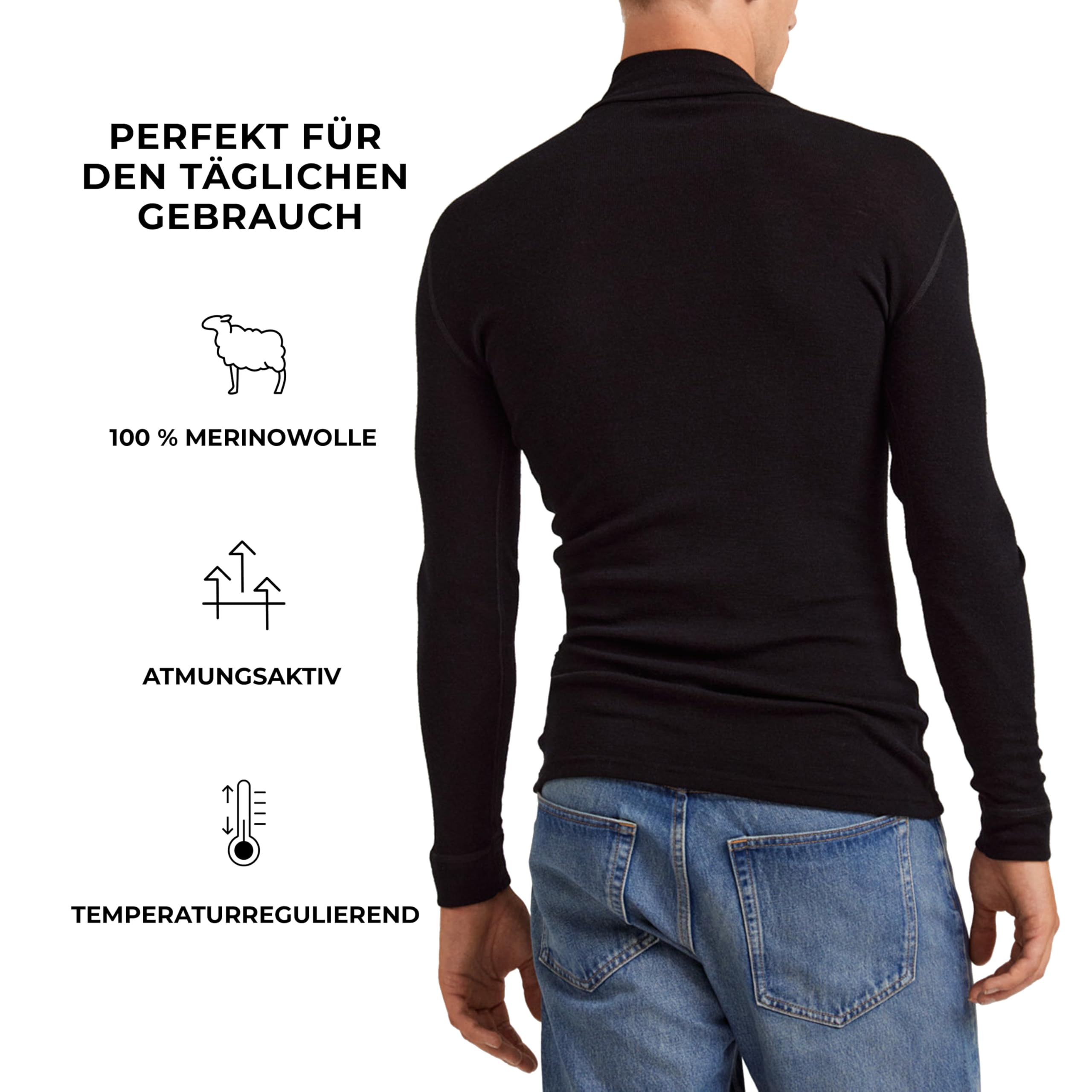 DILLING Herren Merinowolle Zip-Neck Langarmshirt Mid Layer temperaturregulierend atmungsaktiv