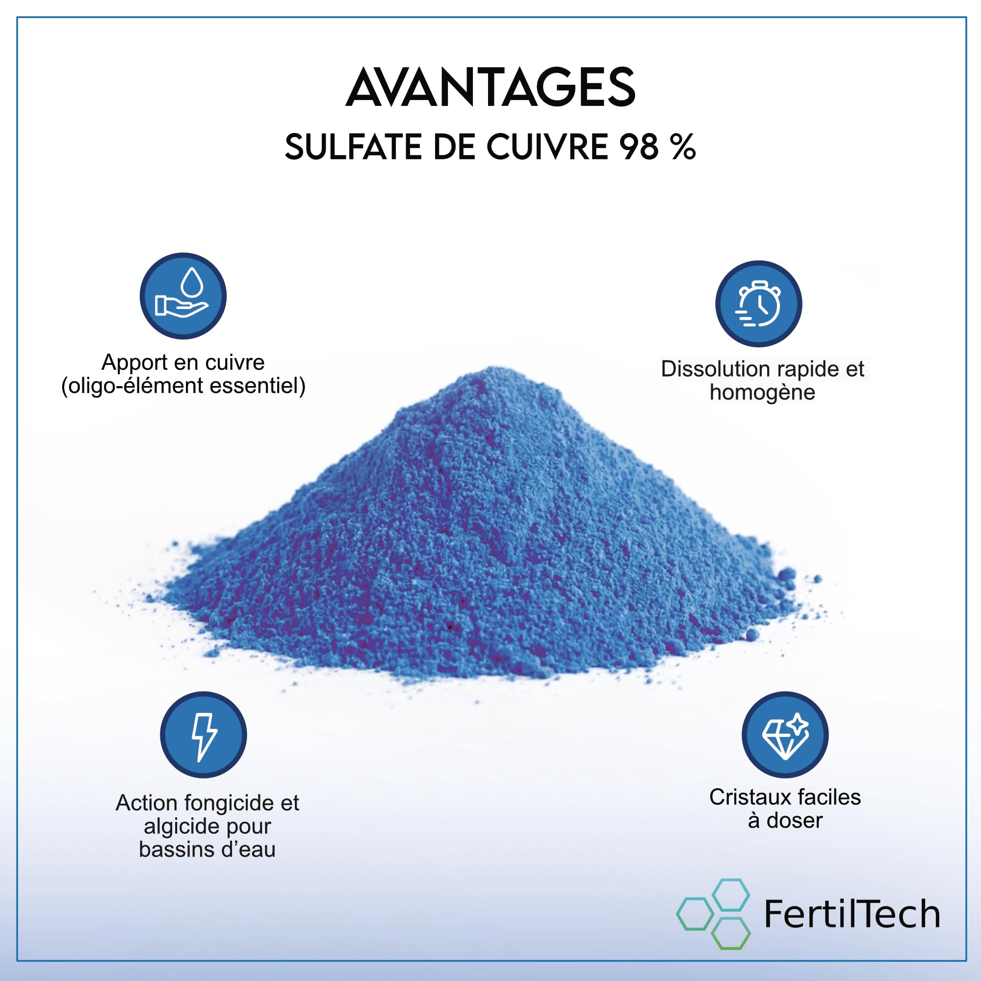 Sulfate de Cuivre 1,5 kg – Traitement algues, engrais plantes & préparation de solutions techniques | Qualité agricole & aquaponie