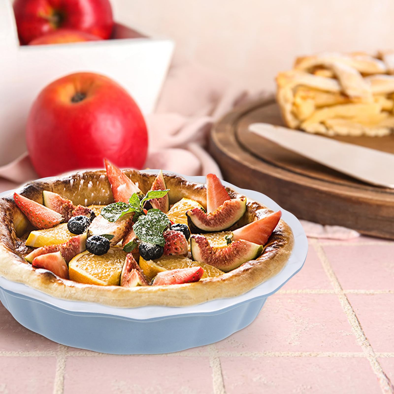 Sosoport Molde para Hornear Tartas de Cerámica Redondo, Antiadherente y Fácil de Limpiar, Fuente Profunda Adecuado para Pizza y Pastel de Calabaza en Cocina