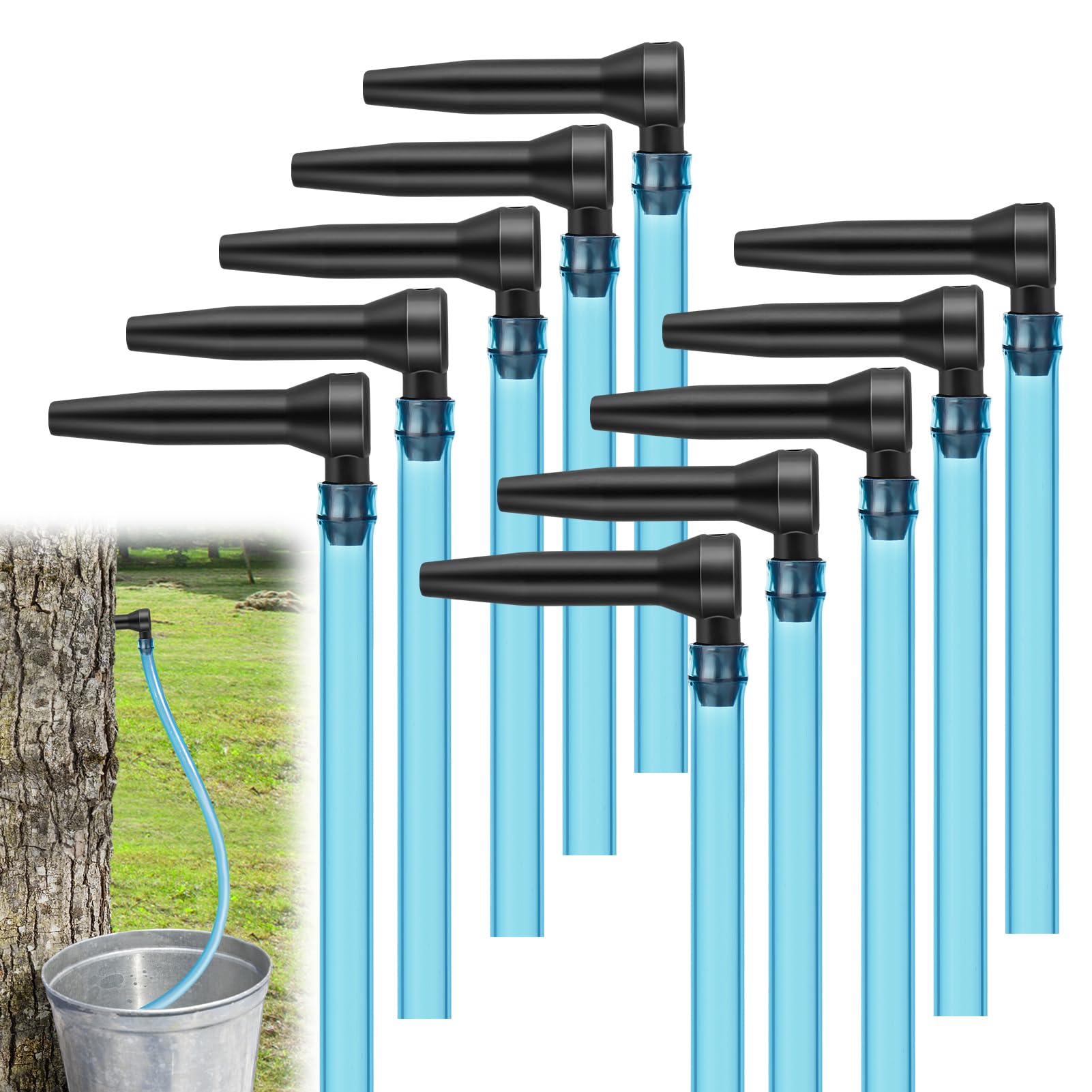 MEWTOGO 10 Set Maple Syrup Tapping Kit - Reusable 2 Ft Food Grade Tubing Drop Lines Extractor Tubes & Maple Tree Taps, Maple Syrup Sugaring Starter Kit for Birch Maple Syrup Collection