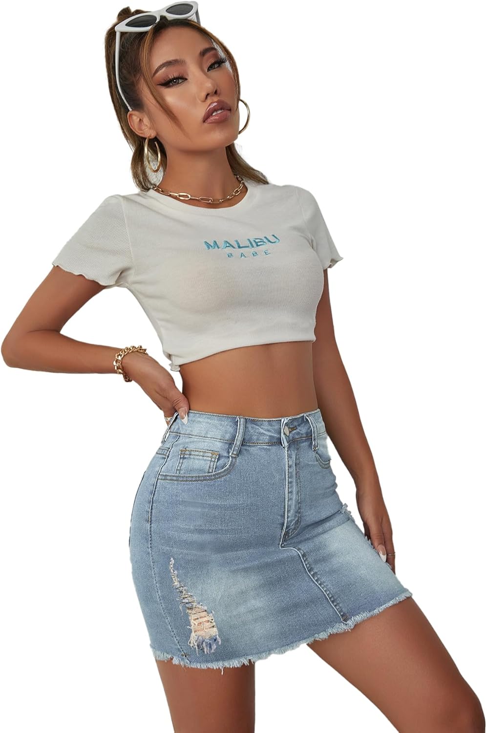 Jean Skirt for Women Stretch Casual High Waisted Denim Short Skirt Cute A Line Mini Pencil Skrit - Image 4