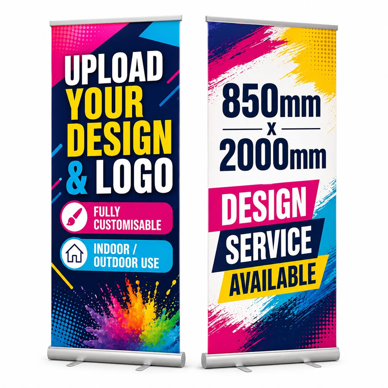 Custom Roll Up Banner Stand 850mm x 2000mm – Printed Pull Up Display Banner with Carry Case – Hardware & Print Included – Ideal for Events, Exhibitions, Retail & Business