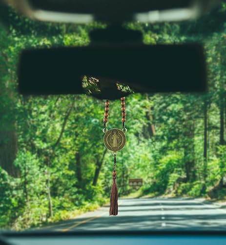 Miniatura 3 de Rosario de San Benito con tarjeta laminada de San Benito, tarjeta de oración del Señor - Rosario de coche de San Benito para espejo retrovisor,