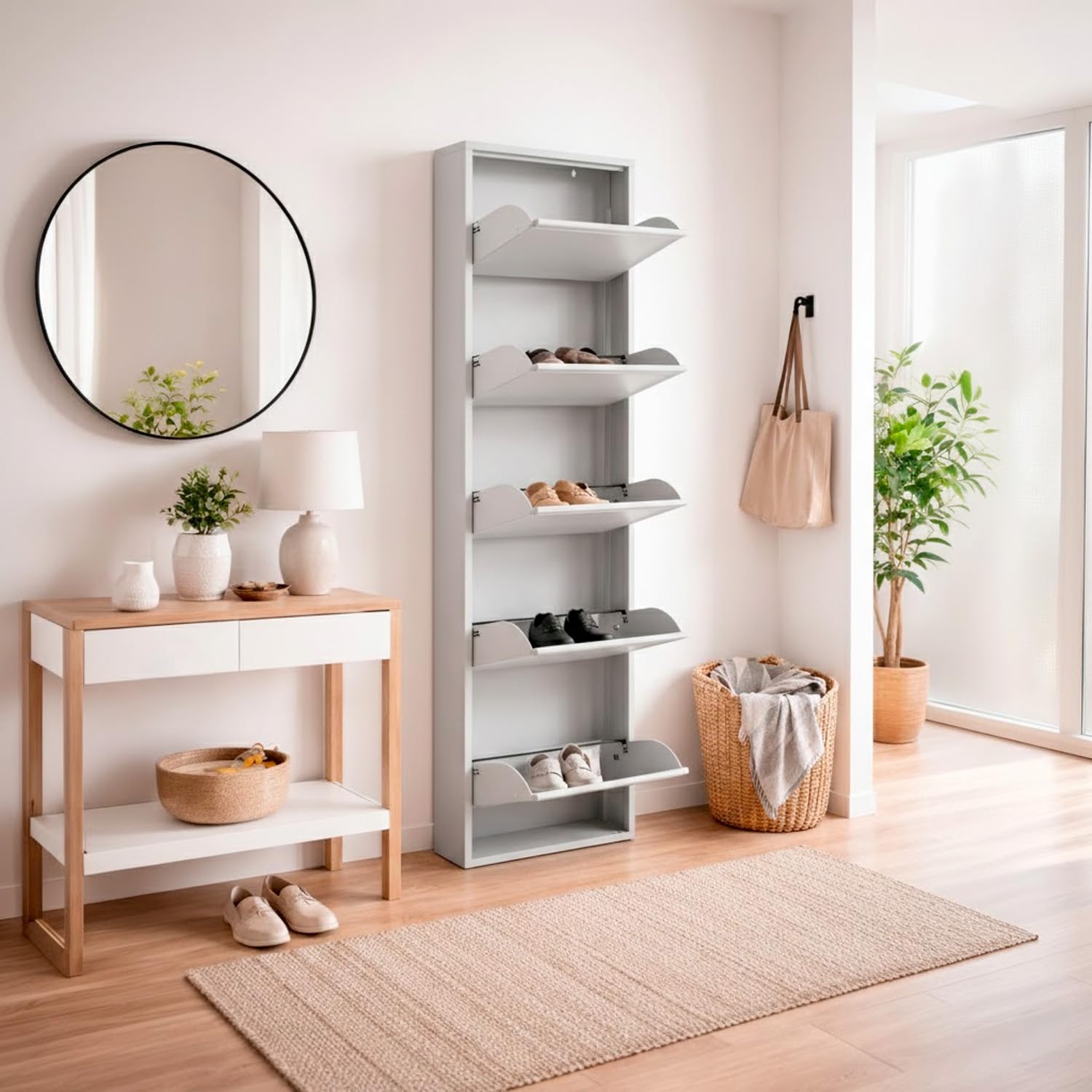 Bricozone Scarpiera Slim In Metallo 5 Ante A Ribalta Salvaspazio Ultra Sottile Profondita 15 Cm 172x50x15 Cm Porta Scarpe Verticale Moderna Per Ingresso Camera Corridoio Gia Montata (Grigio)
