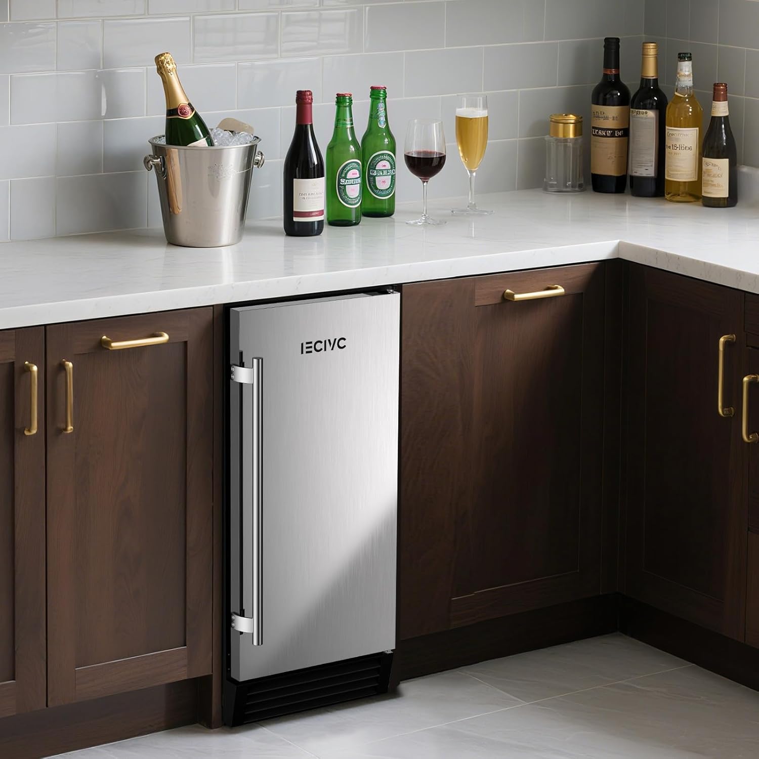 Commercial Under Counter Ice Maker Machine, 80 LBS/Day with 25 LBS Storage Bin, 15'' W Built-in & Freestanding Ice Maker, Auto-Cleaning, Ideal for Commercial Home Bar