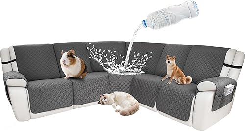 Fundas impermeables para sofá reclinable seccional en forma de L, 7 piezas, antideslizantes, lavables, juego de fundas reclinables para mascotas y