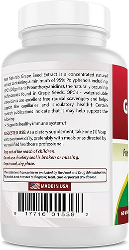 Miniatura 6 de Best Naturals Extracto de semilla de uva 400 mg 60 Vcaps (60 unidades (paquete de 2))