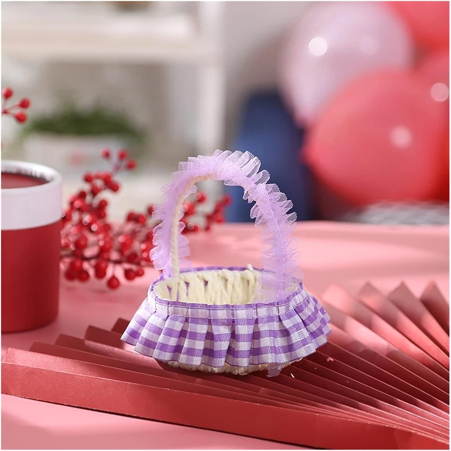 HBJWOV Wedding Woven Flower Baskets, Lace Shopping, Handmade Candy Storage(Black)