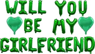 Green Will You Be My Girlfriend Balloons Letter Proposals Balloon Green Heart Balloons for Valentines Day Decorations Good Proposals Party Decorations Balloon Decor Supplies Set-23 PCS