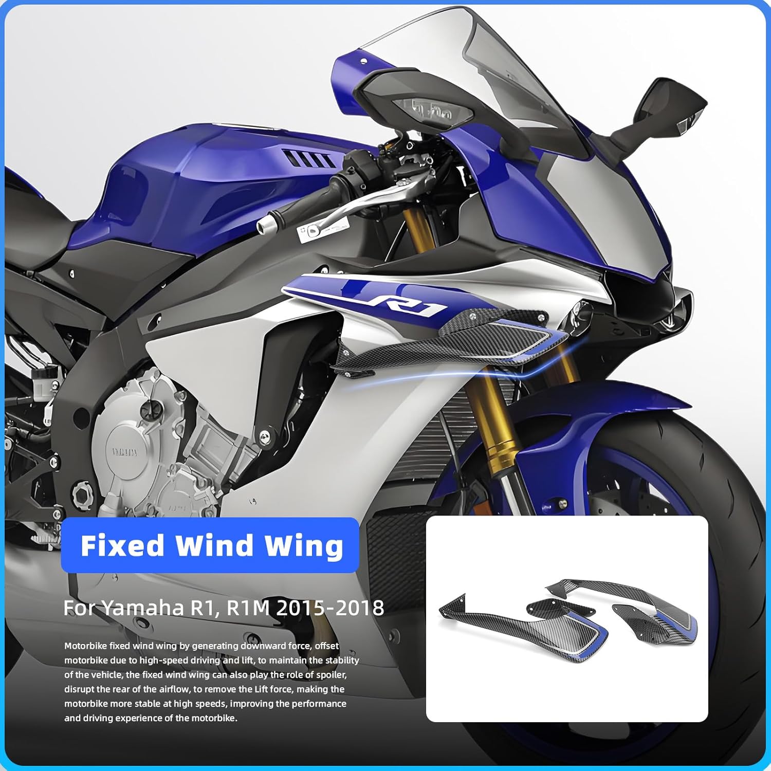 Motorcycle Fairing Kits Aerodynamic Wing Spoiler Air Deflector for Yamaha YZF R1 YZF-R1 R1M YZF-R1M 2015 2016 2017 2018 Motorcycle Body Kits Refit Modified Accessories (C-Red)